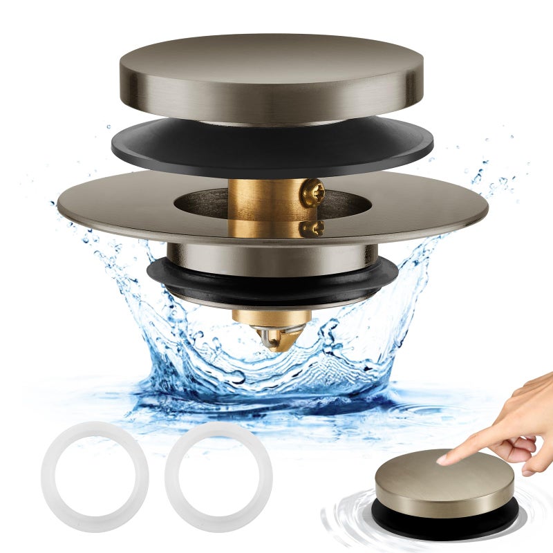 Uxoz Bathtub Drain Stopper  Uxoz Universal Tub Stopper for Replacing Tip Toe/Trip Lever/Lift&Turn Tub Drain  Bath Tub Drain Stoppers Desiged for 1.5"" to1.72 Drain Hole with 3 O-Rings  Brushed Nickel - Image 1